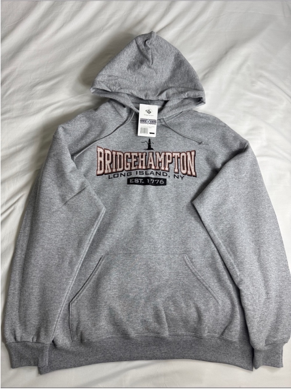Jerzees Gray Bridgehampton Long Island NY Hooded Sweatshirt